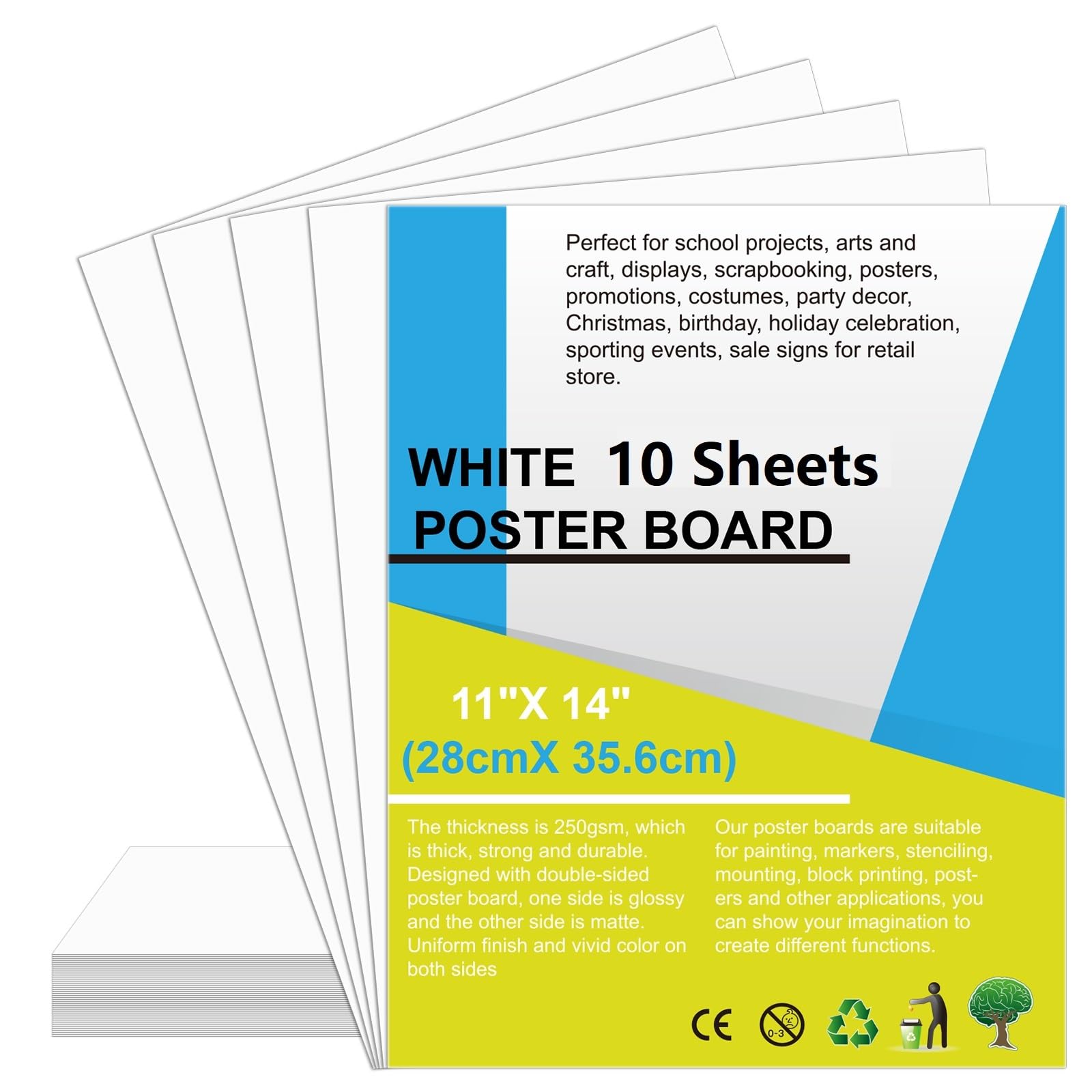 10Pcs Poster Board White Poster Paper Bulk 11" x 14", ROOKEA 250Gsm Thickness Vi