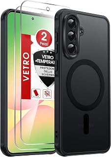 LeYi Magnetic Cover for Samsung Galaxy A56 5G with Tempered Glass (Black) | Case for A 56 Translucent Matte Anti-fingerprint Scratch Resistant TPU Bumper Shockproof Protective Case
