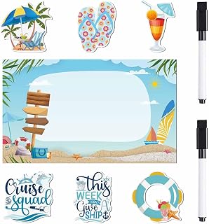 LinamHoz 7pcs Cruise Door Decorations Magnetic, Funny Cruise Ship Door Magnets Magnetic Family Trip Cruise Door Magnet Stickers for Door Fridge Car Cabin Decor (2pcs Pens)