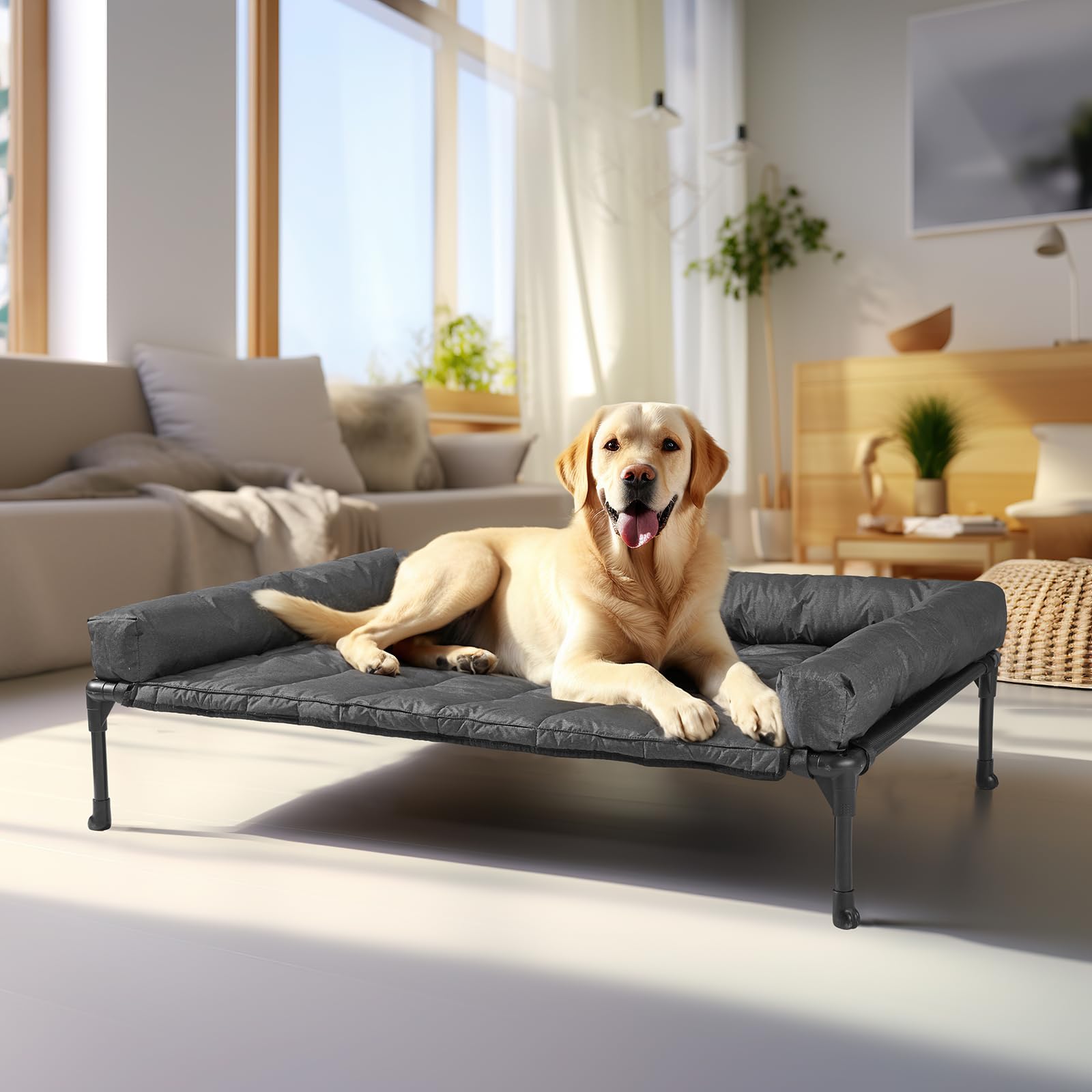 Veehoo Large Elevated Dog Bed with Removable Bolster Mat, Indoor & Outdoor
