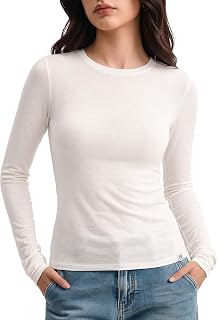 Women's Merino Wool Blend Shirts Long Sleeve Tops Crew Neck Fitted Basic Tee Cozy Embrace Collection