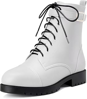 NobleOnly Women's Low Chunky Wide Heel Round Toe Lace-up Zipper Ankle Boots Office Classic Shoes