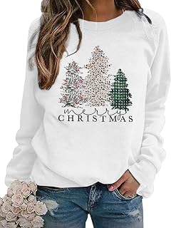 Women Christmas Sweatshirt Plaid Xmas Tree Crewneck Holiday Pullover