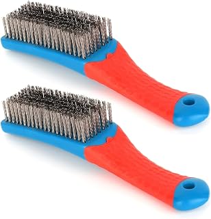 2 Pack Wire Brushes for Cleaning-Heavy Duty Stainless Steel Wire Scratch Brush for Metal Rust Cleaning,Paint Scrubbing with Rubber Covered Handle (2)