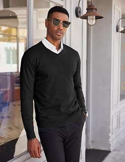 COOFANDY Men's V Neck Sweater Lightweight Knitted Pullover Sweaters