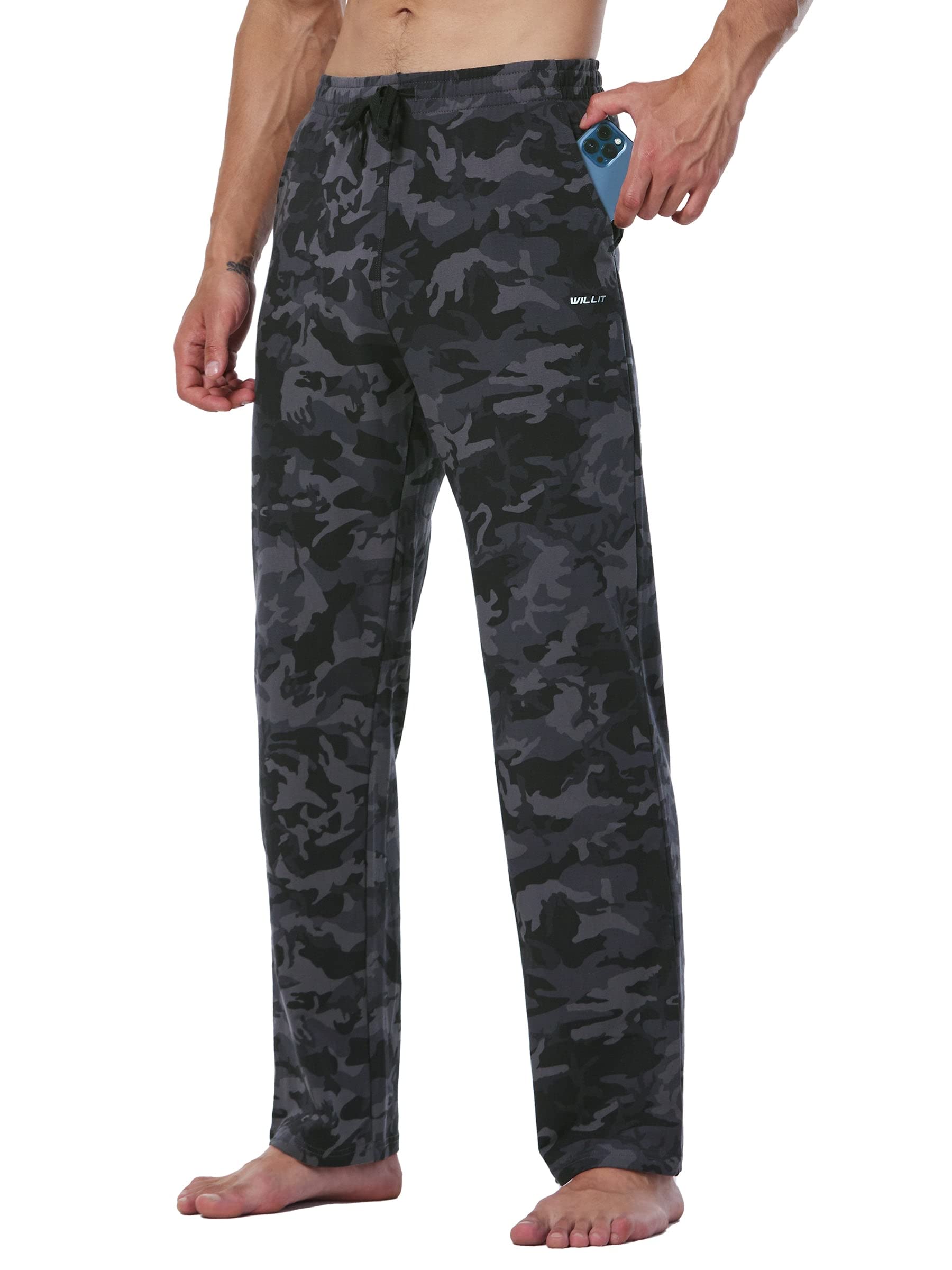 WILLIT Mens Cotton Jogging Bottoms Yoga Pants Workout Open Top Sports Trousers w