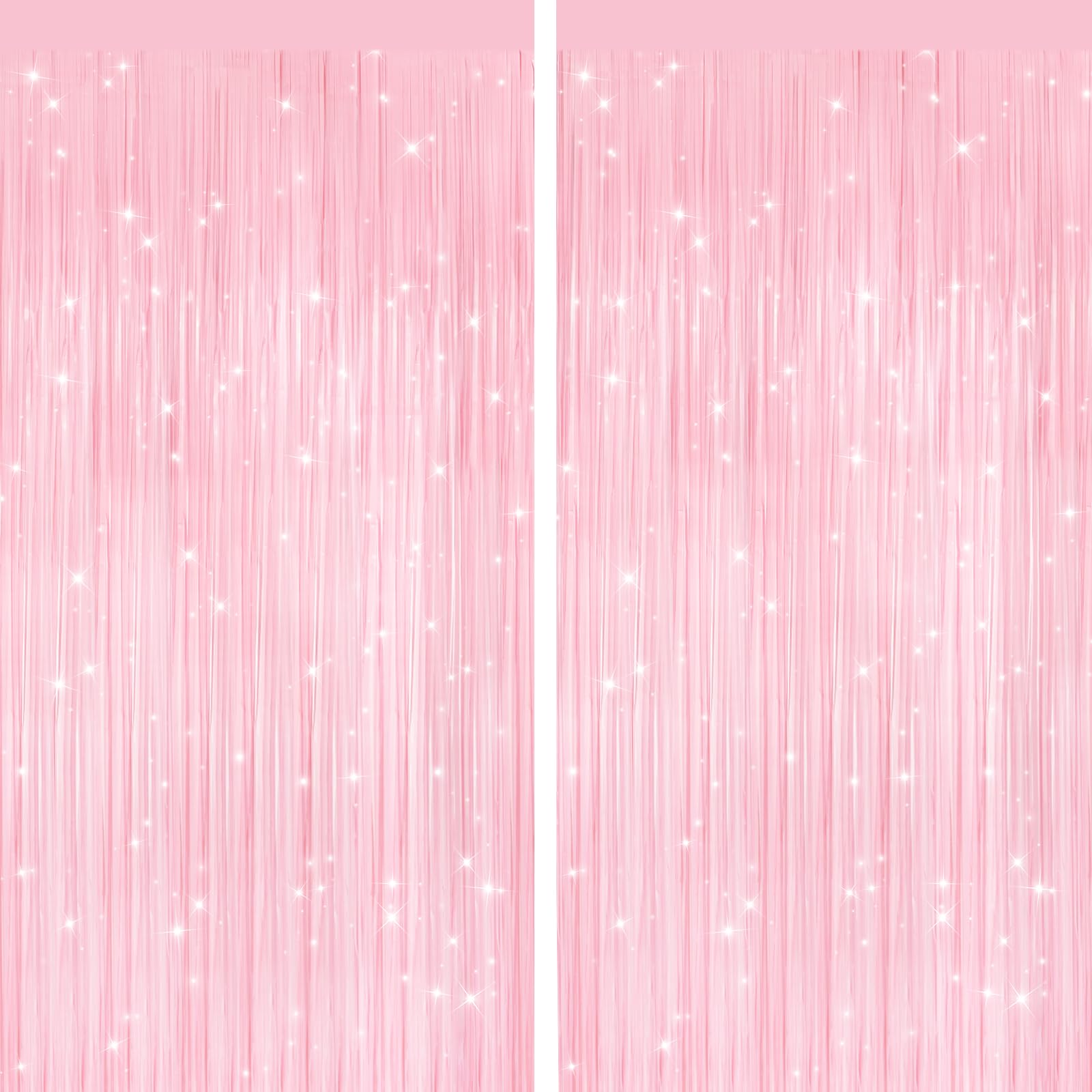 Pastel Pink Metallic Fringe Curtains 2 Pack, Tinsel Backdrop for Parties | Spark