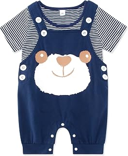 SFreeBo Infant Baby Boys Clothing Sets 2pcs Newborn Baby Cotton Romper Outfits Suit Toddler Kids Pyjamas Short Sleeves T-shirt Dungarees 0-24 Months