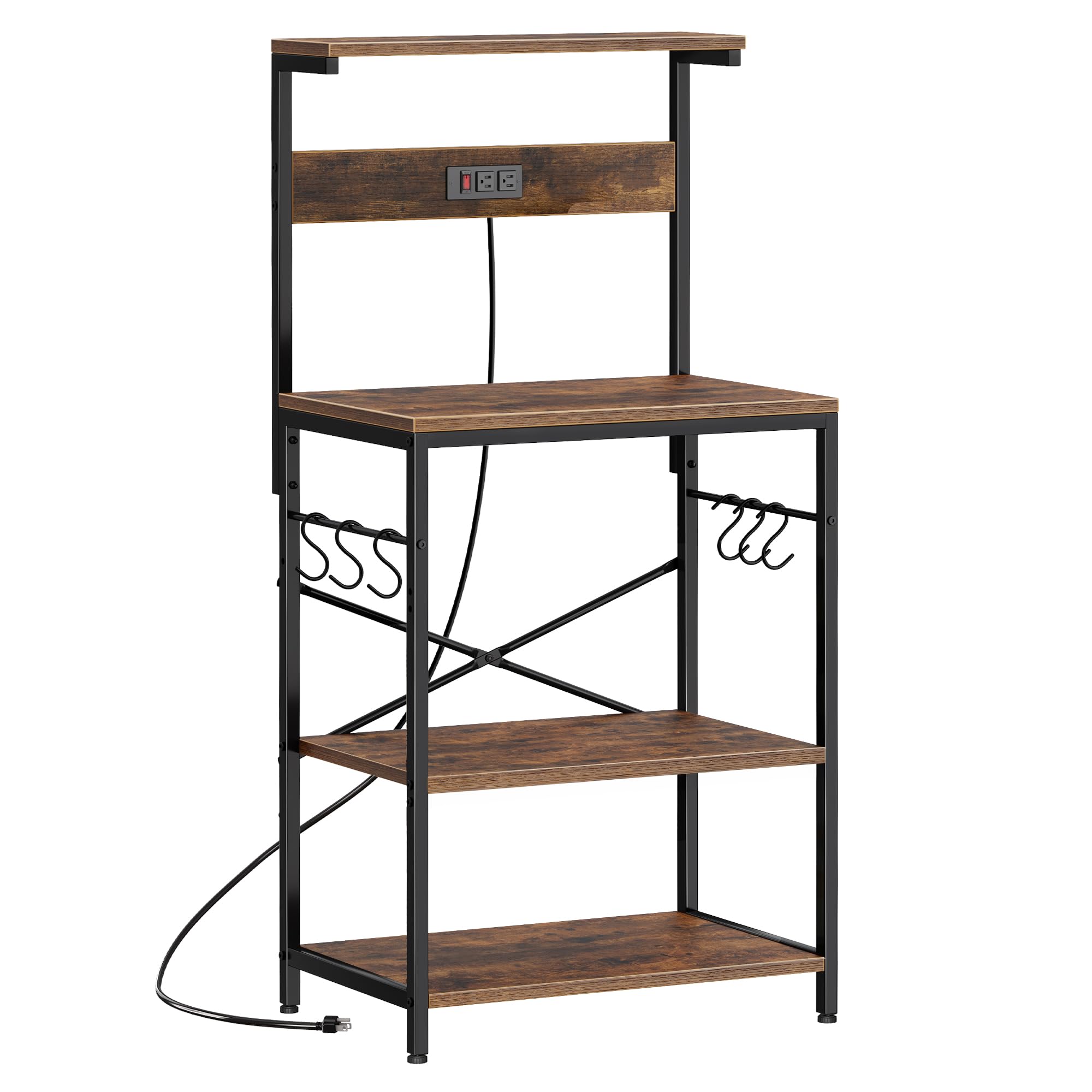 SUPERJARE Kitchen Bakers Rack with Power Outlet, Coffee Bar Table 4 Tiers, Kitch