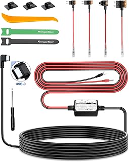 Range Tour Dash Cam Hardwire Kit, USB-C Port 4m Hard Wiring Kit for Car Cam Car Charger Power Cord 12V/24V to 5V 2.5A Charger Cable with 4 Power Adapters 3 Fuses for Dashcam