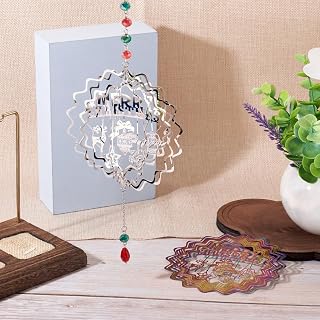 2 Pieces Stainless Steel Metal Replacement Wind Catcher Wind Spinners Merry Christmas Flower Hanging Pendants Engraved Metal Ornaments for Window Home Garden Car