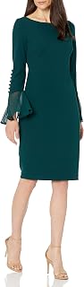 Calvin Klein Women's Solid Sheath with Chiffon Bell Sleeves Dress, malachite, 8