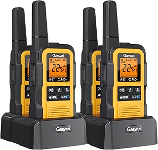 G2Pro+ IP67 Waterproof Floating Walkie Talkies Long Range with Double PTT,FM Radio,VOX,SOS & NOAA Weather,Rechargeable Two-Way Radios for Adults Farms,Warehouse,Fishing,Camping,Hunting (4 Pack)
