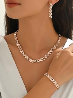 rhinestone jewelry set women crystal leaf necklace earrings bracelet wedding prom party accessories gift