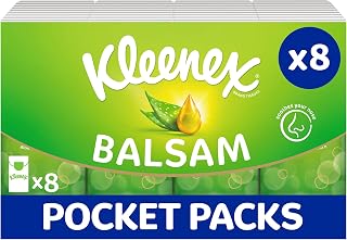 Kleenex Balsam Travel Tissues - Multipack 8 Tissue Packs | Balm Tissues Protect and Soothe Your Nose When You've Got a Cold - Balmcare® with Aloe Vera, Vitamin E and Calendula