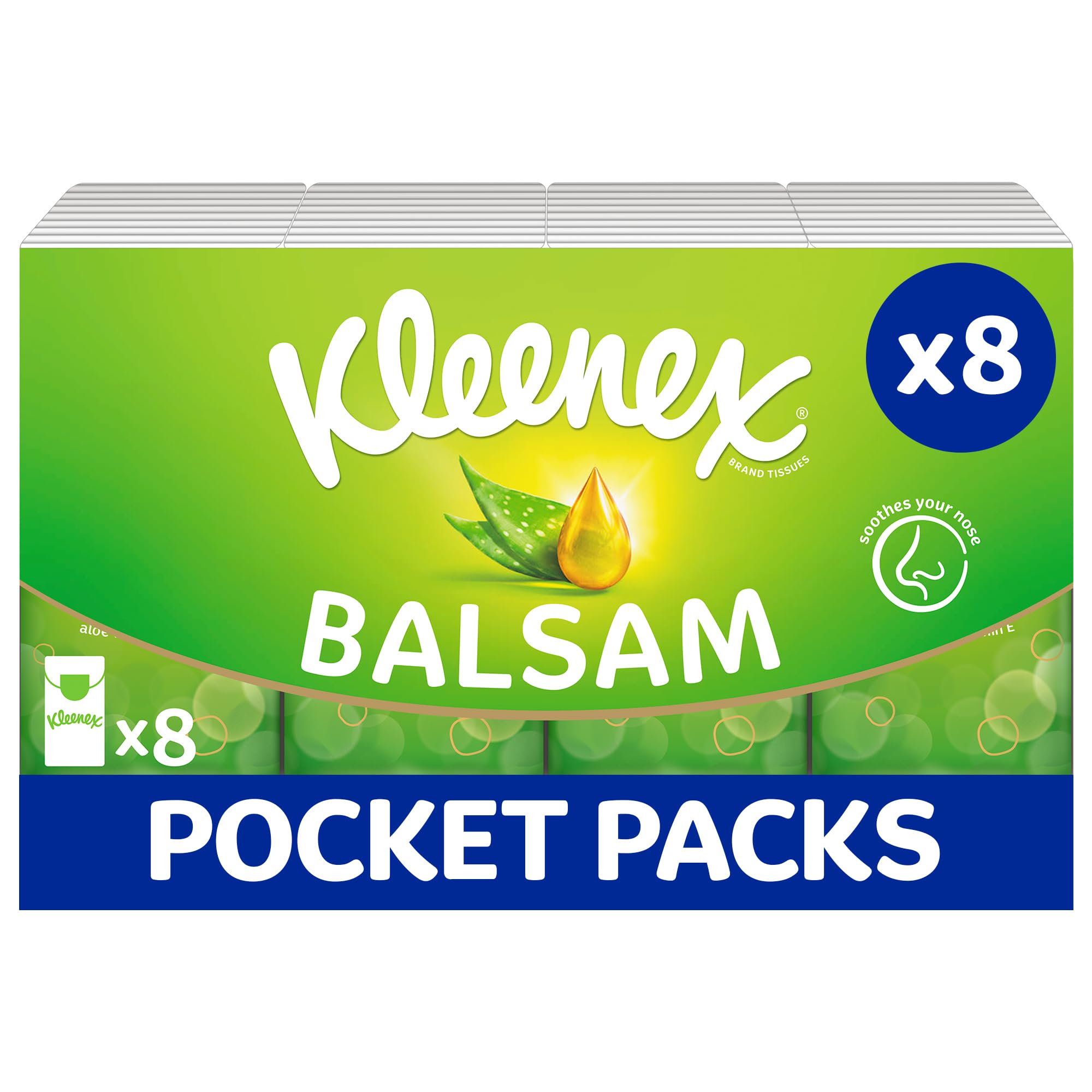 Kleenex Balsam Travel Tissues - Multipack 8 Tissue Packs | Balm Tissues Protect 