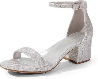 DREAM PAIRS Dress Sandal for Women Low Block Heel Classic Round Toe Mid Heels with Buckles and Straps Summer Elegant