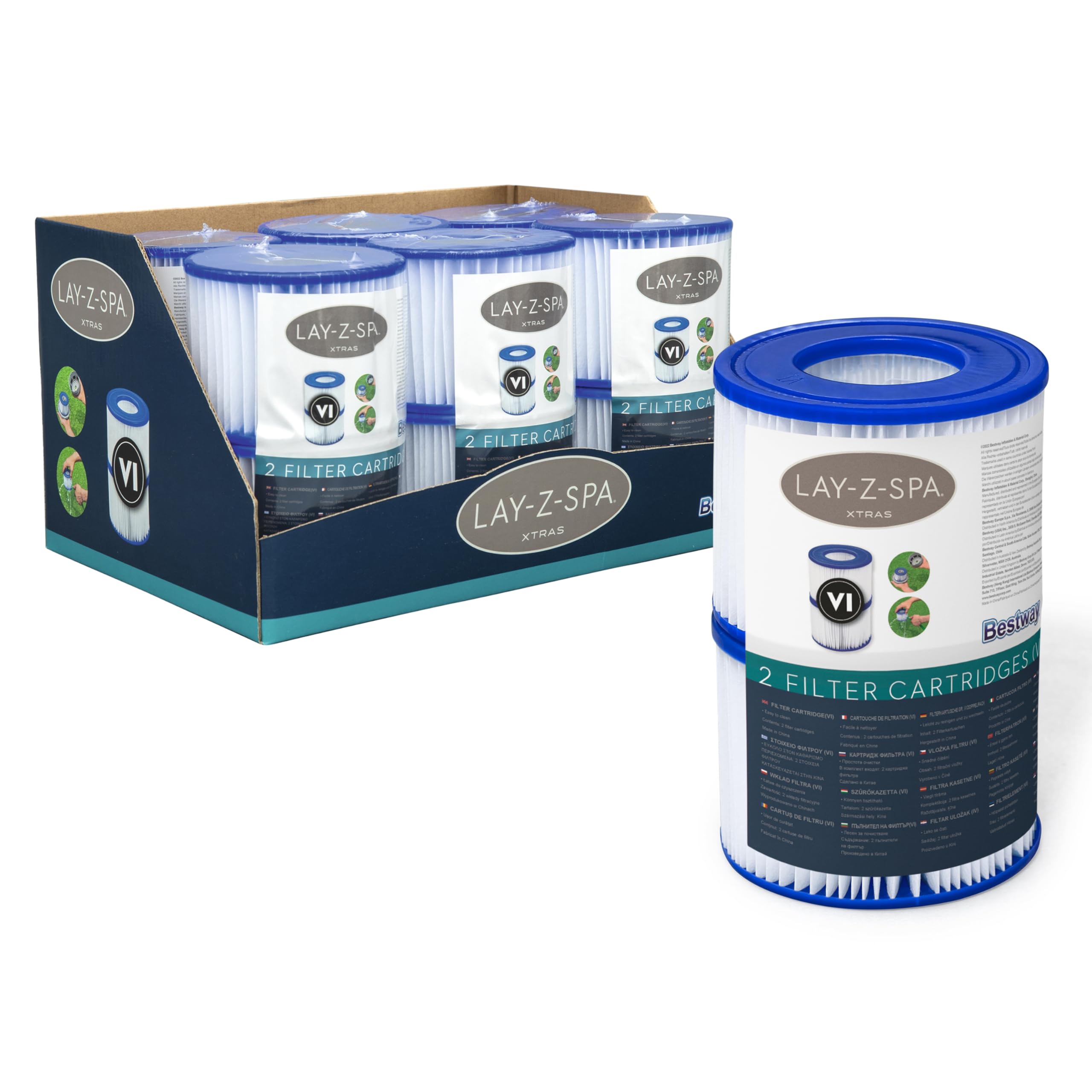 Bestway Filter Cartridge VI for Lay-Z-Spa, White and Blue, Pack of 6 | Official 