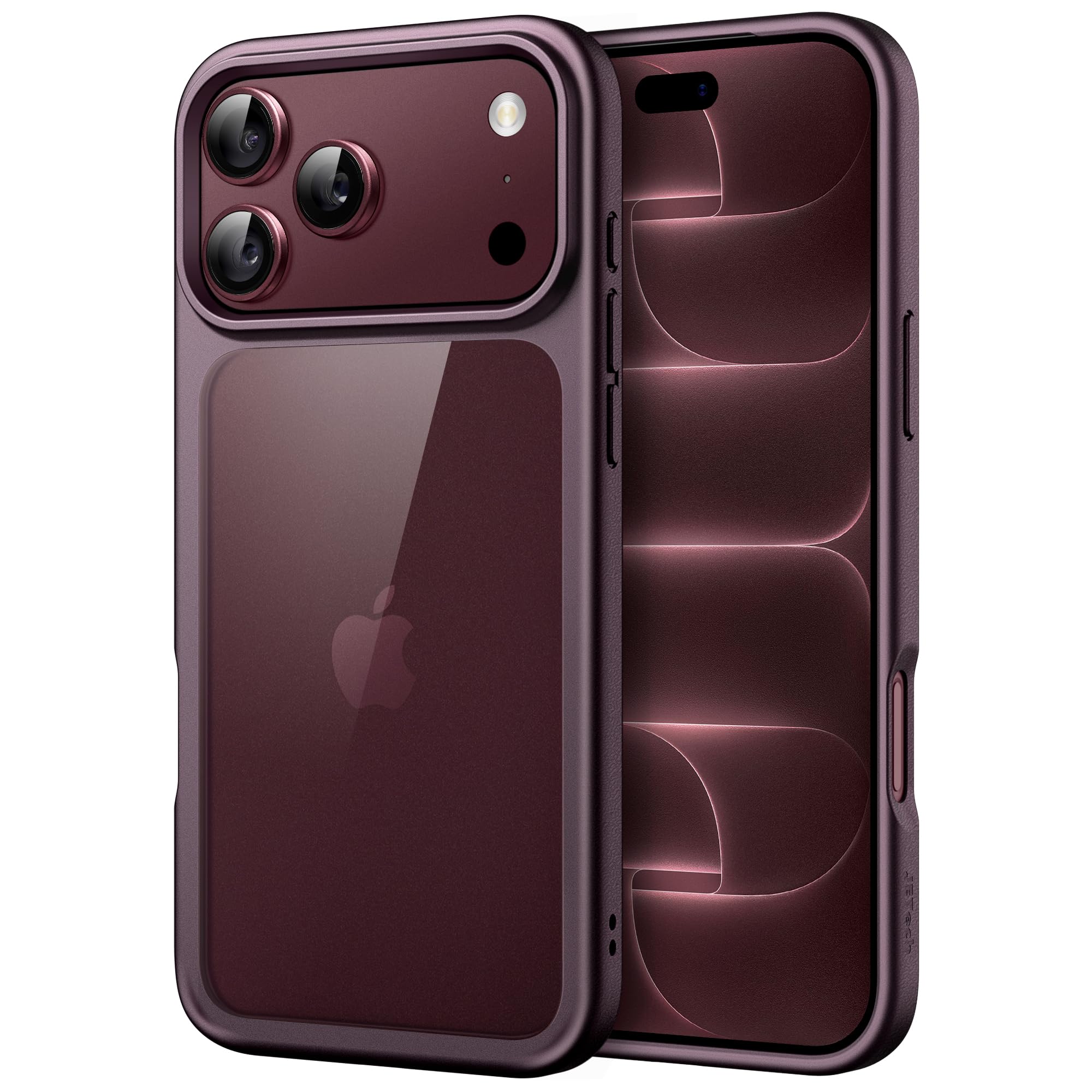 JETech Bumper Cover Retro Transparent for iPhone 18 Pro Max, Dark Cherry