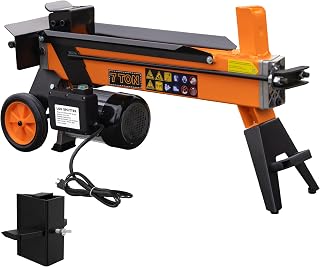 PPOLB 7 Ton Electric Wood Splitter, 15Amp Hydraulic Log Splitter with Detachable Cross Blade Cutting Head, Portable Firewood Splitter, Compact Horizontal Design for Backyard, Garage, Cabin - Orange