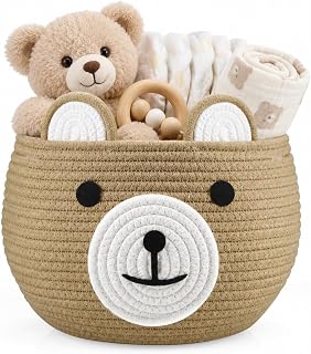 PandaEar Cotton Rope Baby Basket, Baby Diaper Caddy Organizer with Handle, Nursery Organizer and Storage Gift Basket for Infant Newborn Essentials (Brown)