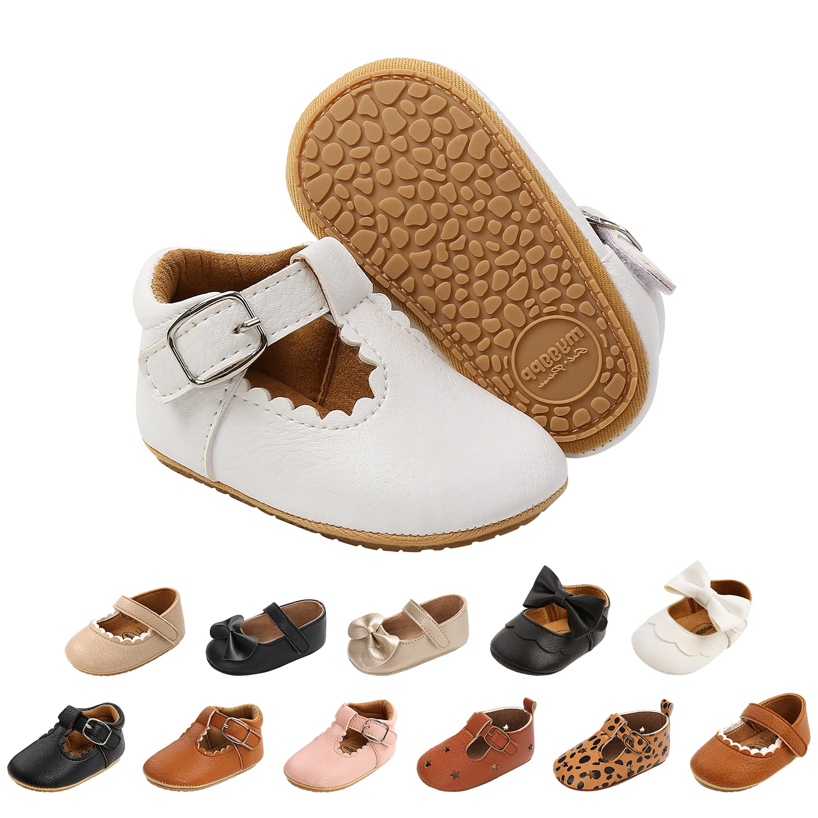 Baby Girls First Walking Shoes Mary Jane PU Leather Anti-Slip Princess Shoes Inf