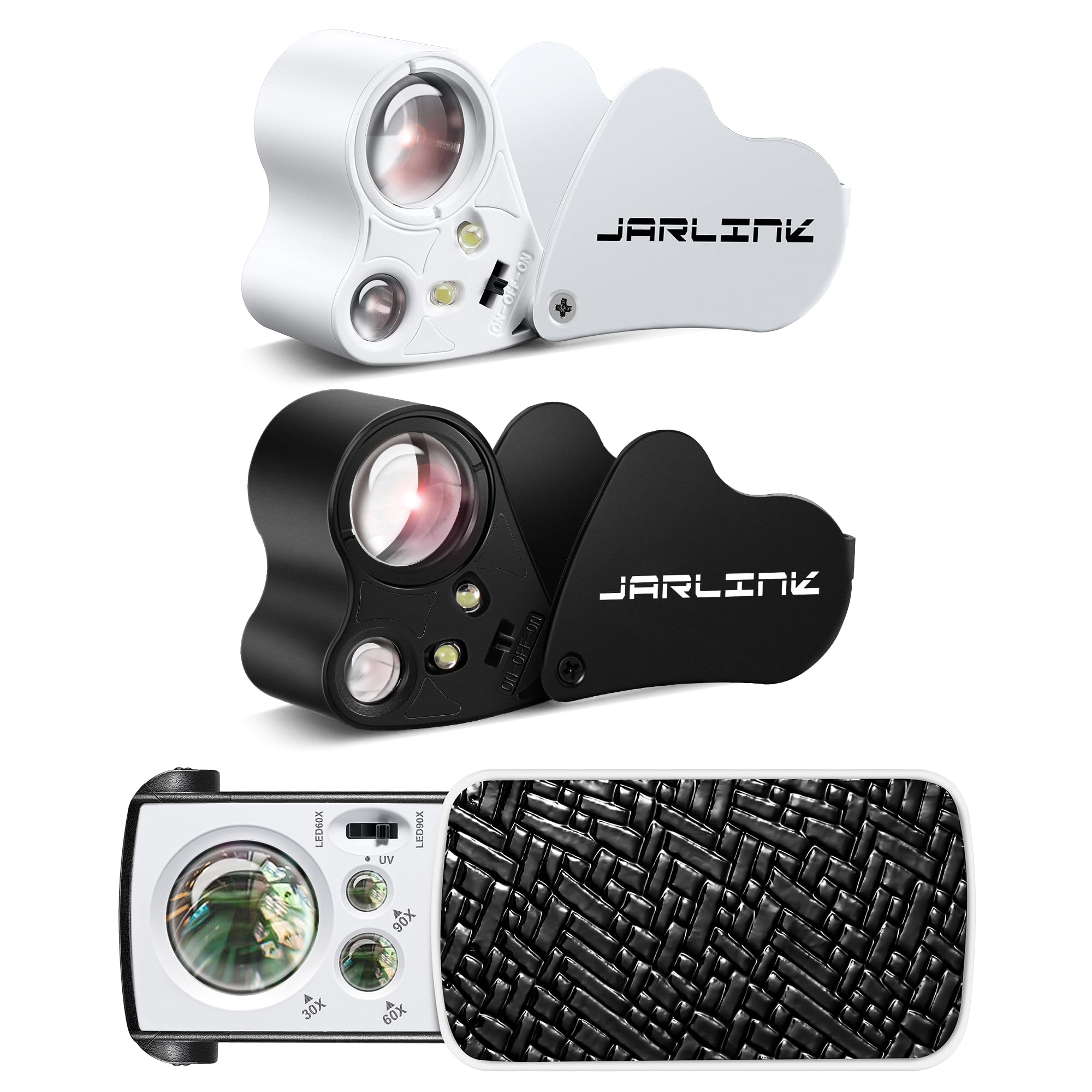 JARLINK 3 Pack 30X 60X 90X UV LED Illuminated Jewelers Loupe | Equipped with LED