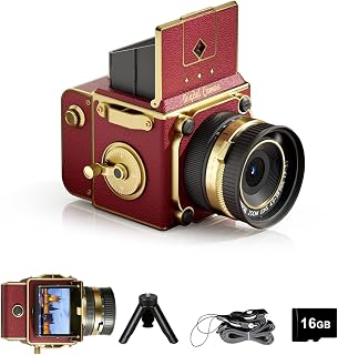 EJXHKNF Vintage Digital Camera, 64MP 2.7K Mini Vintage Camera with Autofocus, 2" IPS Waist-Level Screen, 16GB TF Card, 16X Zoom Retro Point and Shoot Camera for Beginners, Red Vintage Decor