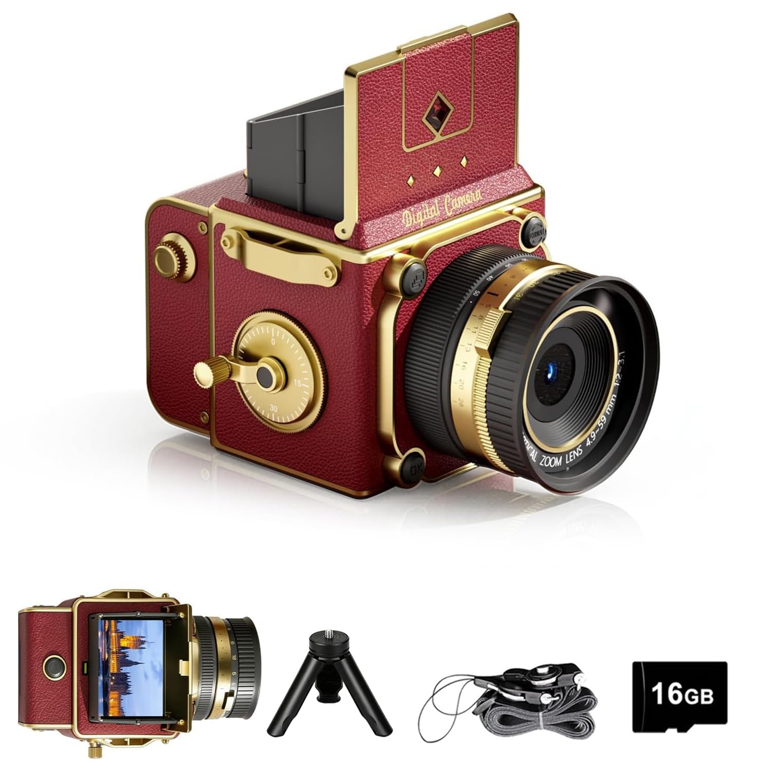 EJXHKNF Vintage Digital Camera, 64MP 2.7K Mini Vintage Camera with Autofocus, 2"
