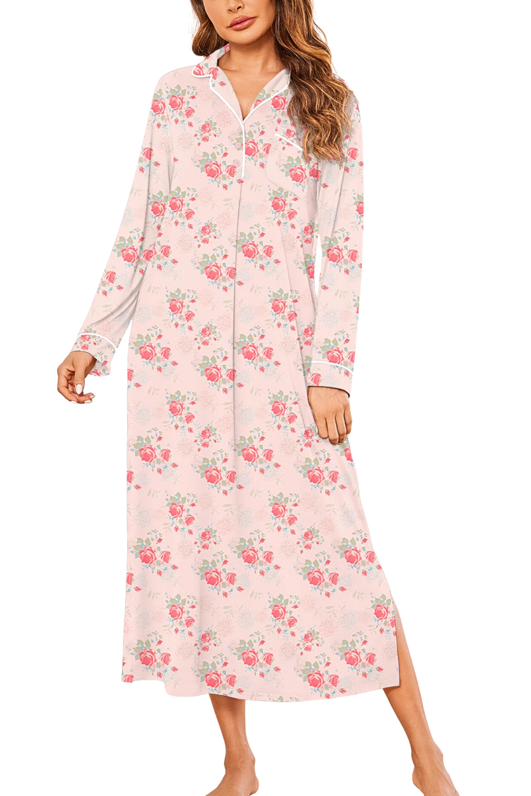Ekouaer Long Sleeves Nightgowns for Women Button Down Night Gown