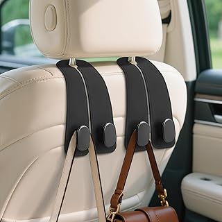 Car Seat Headrest Hooks, 2PCS Universal Car Purse Hook Leather Car Bag Hook | Black Car Bag Purse Holder with Double Metal Hooks for Handbags, Grocery Bags, Bottles, Phones