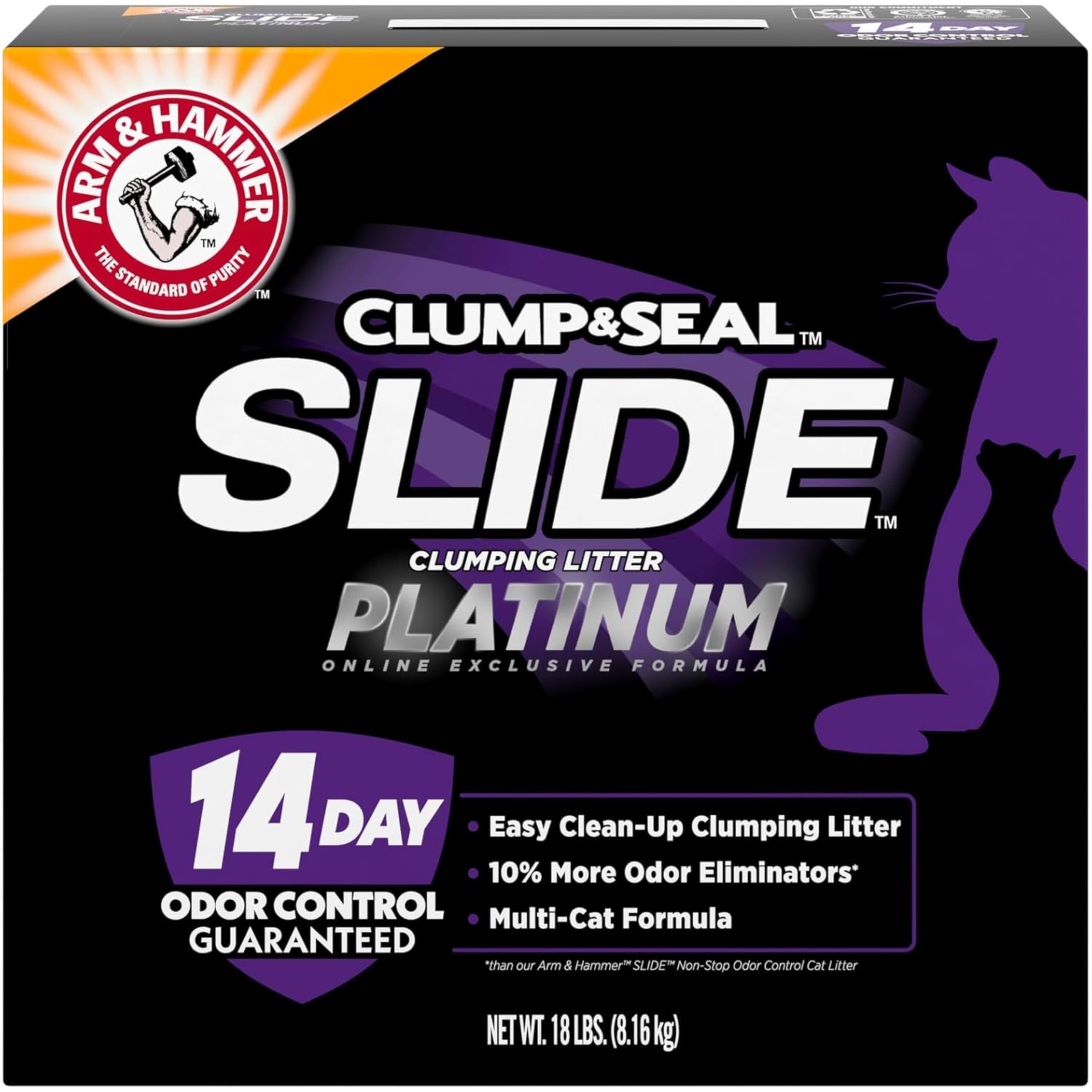 ARM & HAMMER Slide Platinum Easy Clean-Up Clumping Cat Litter, 18 lbs | 24/7 Odo