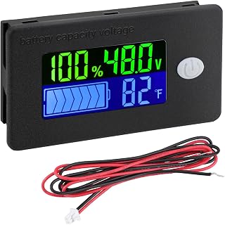 DROK 48v Golf Cart Battery Meter - LCD Display Lithium Battery Monitor 10-100v Volt Meter Temperature Gauge for Marine RV Car DIY Project