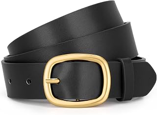 WHIPPY Women Leather Belt Casual Fashion Gold Buckle Leather Waist Belt for Jeans Pants Dresses Chic Ladies Belt