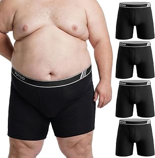 PUTUO Men's Cotton Boxer Briefs: Long Leg Underwear for Men in Large Sizes Comfortable and Breathable Boxer Briefs with Waistband Pack of 4 Pieces