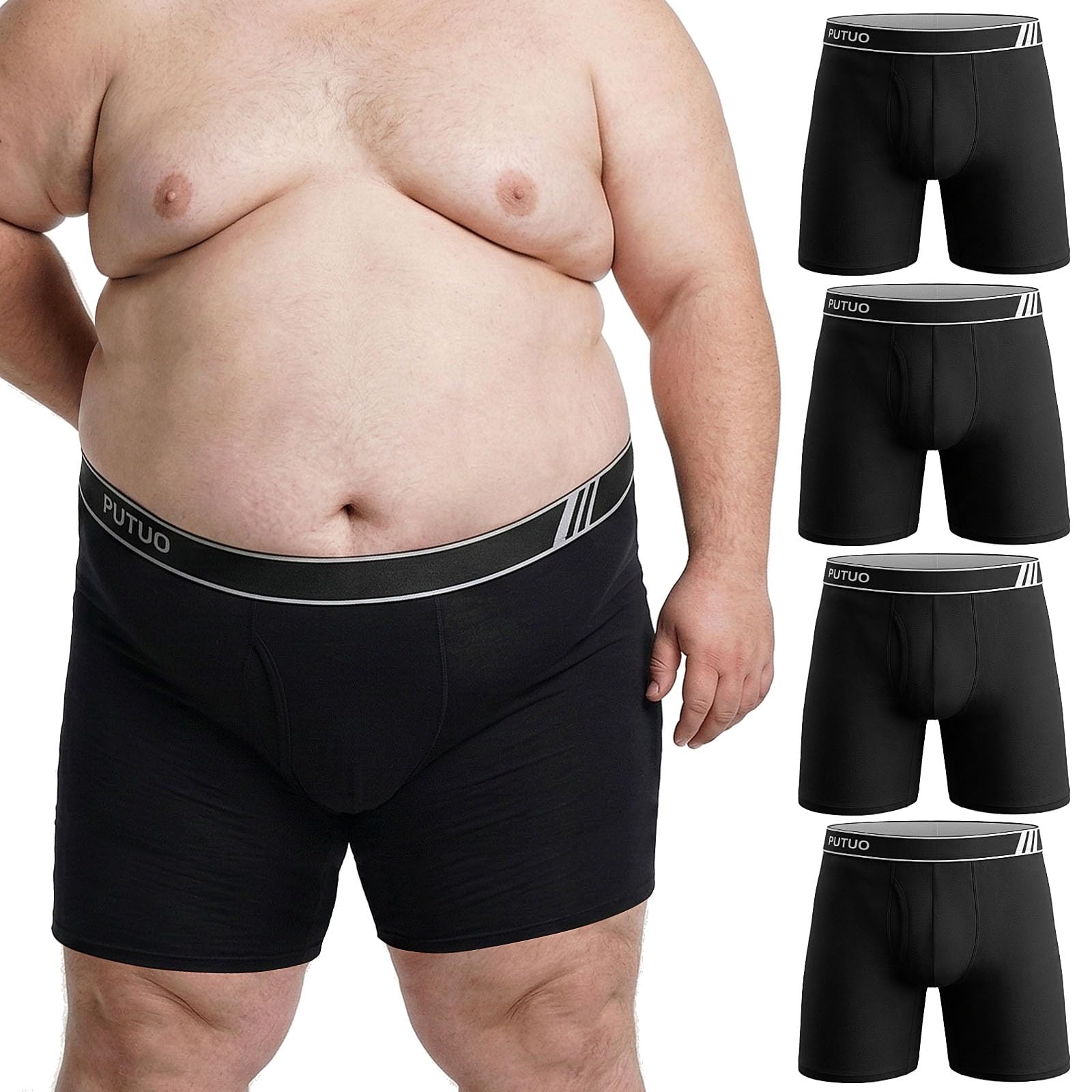 PUTUO Men's Cotton Boxer Briefs: Long Leg Underwear for Men in Large Sizes Comfo
