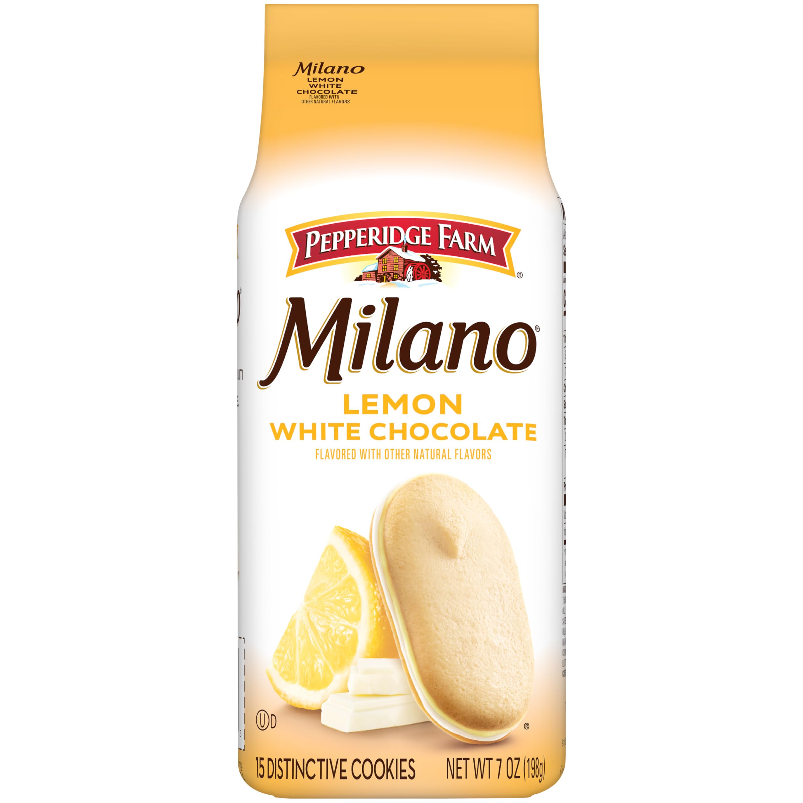 Pepperidge Farm Milano White Chocolate Lemon Flavored Cookies, 7 Oz Bag