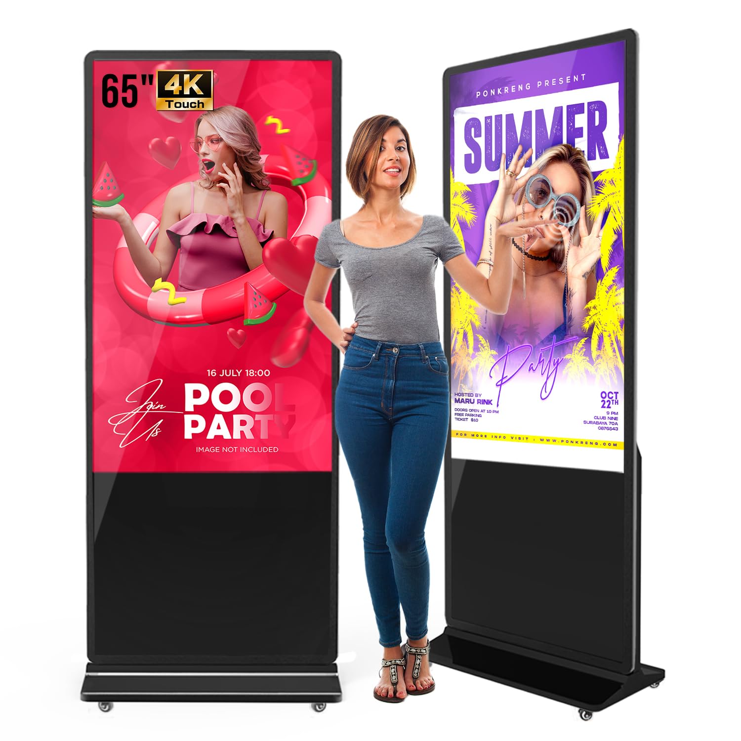 MWE 65 Inch 4K Touchscreen Kiosk, Indoor Floor Standing Digital Signage Displays