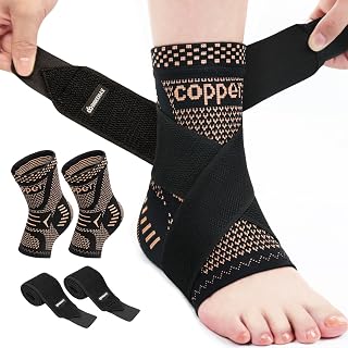 INDEEMAX Ankle Brace for Women & Men, Ankle Compression Sleeve Support Copper Infused Ankle Brace for Sprained Ankle, Plantar Fasciitis Sports, Achilles Tendonitis Pain Relief, Copper Black, M