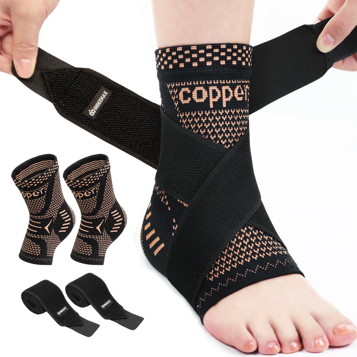 INDEEMAX Ankle Brace for Women & Men, Ankle Compression Sleeve Support Copper In