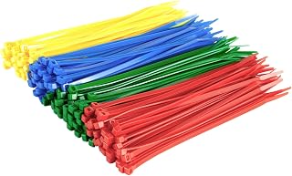 Gocableties Multi Pack Cable Ties, 200mm x 4.8mm, Pack of 200, Red, Green, Blue, Yellow, 8" Nylon Zip Ties, Plastic Tie Wraps, Secure Self-Locking Mechanism, for Home and DIY