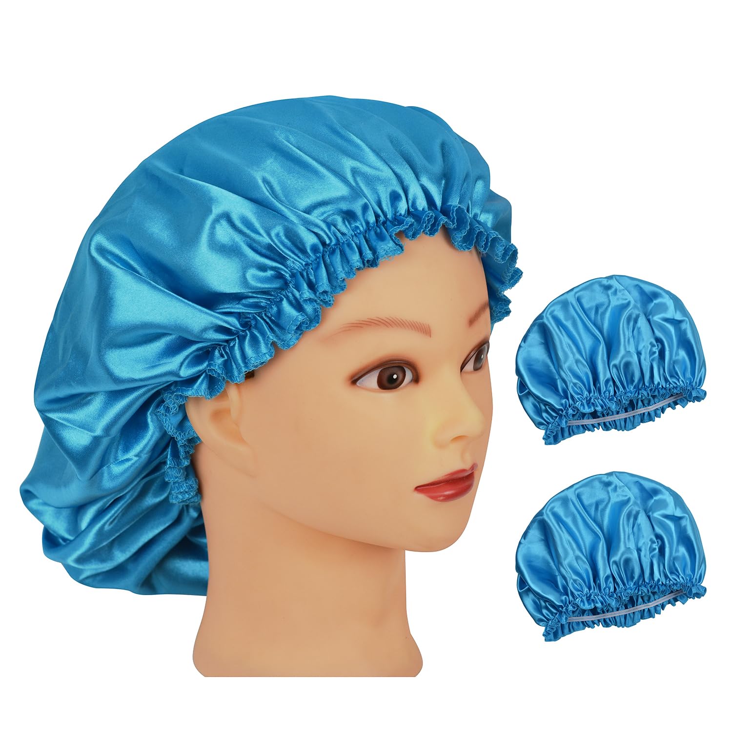 2 Pcs Single Layer Satin Sleep Bonnet with Elastic Edge for Women Curly Natural 