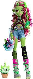 Monster High Venus McFlytrap Doll | Plant Monster in Graphic Tee with Pet Cat Chewlian & 7 Accessories like Backpack, Notebook, Snacks & More​​​