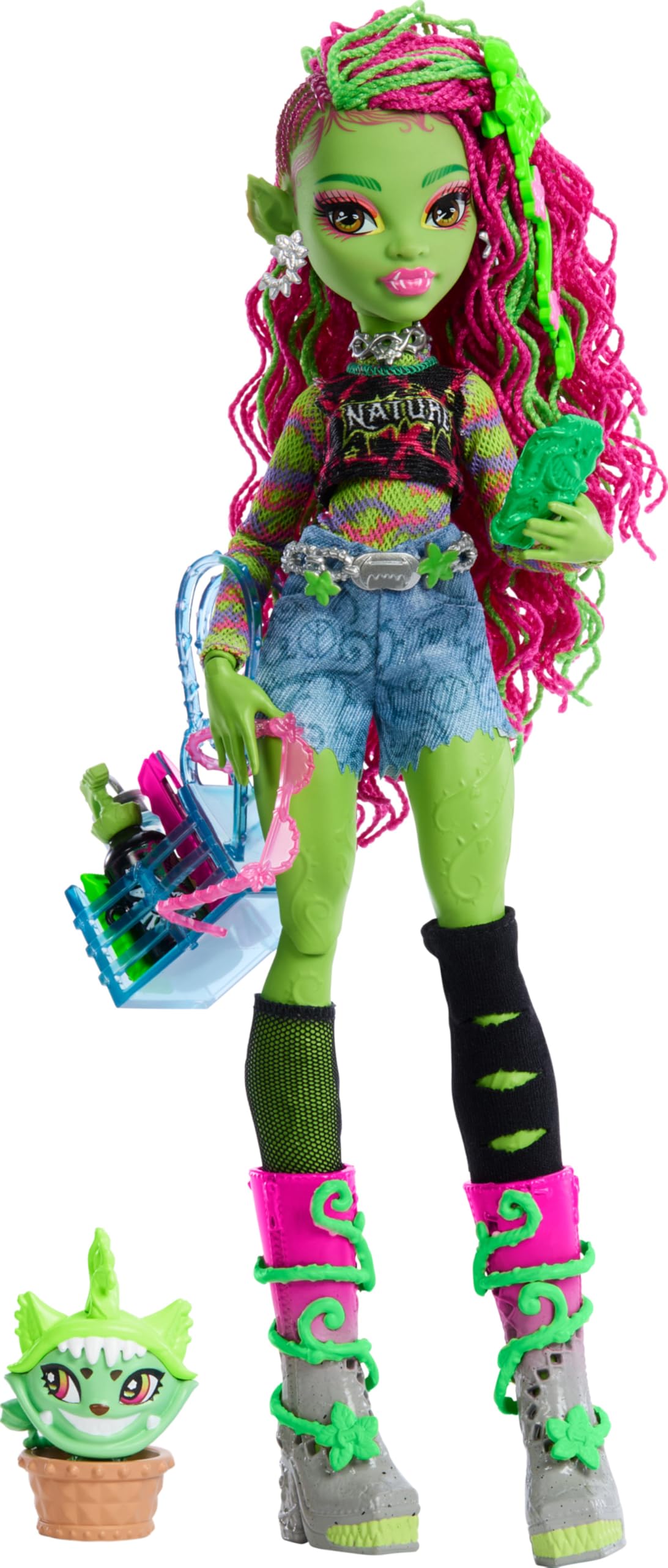 Monster High Venus McFlytrap Doll | Plant Monster in Graphic Tee with Pet Cat Ch