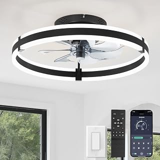 ZMISHIBO Low Profile 19.7'' Ceiling Fans with Lights and Remote, Black | 3000-6000K Dimmable LED Fandelier, Quiet DC Motor, Reversible Airflow, 6 Wind Speeds, Timer, Bedroom, Living Room, Kitchen
