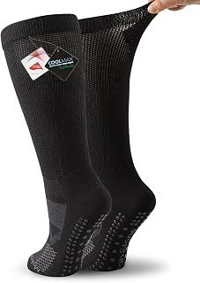 Non Slip Diabetic Socks, Moisture Wicking Grip Socks Men Women, Extra Wide Soft Cushioned, Knee High, 2 Pairs