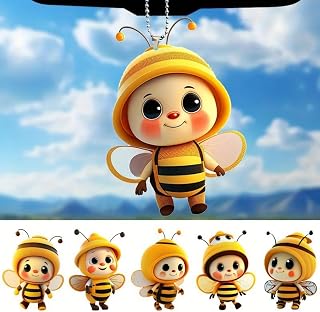 Set of 6 Cute Acrylic Hanging Bees with Beaded Chain | for House Tree, Window and Backpack | Perfect Creative Animal Gift