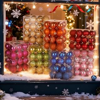 24Pcs Shatterproof Christmas Ornaments, Plastic Christmas Ball Set with 6 Styles for Tree and Holiday Decoration