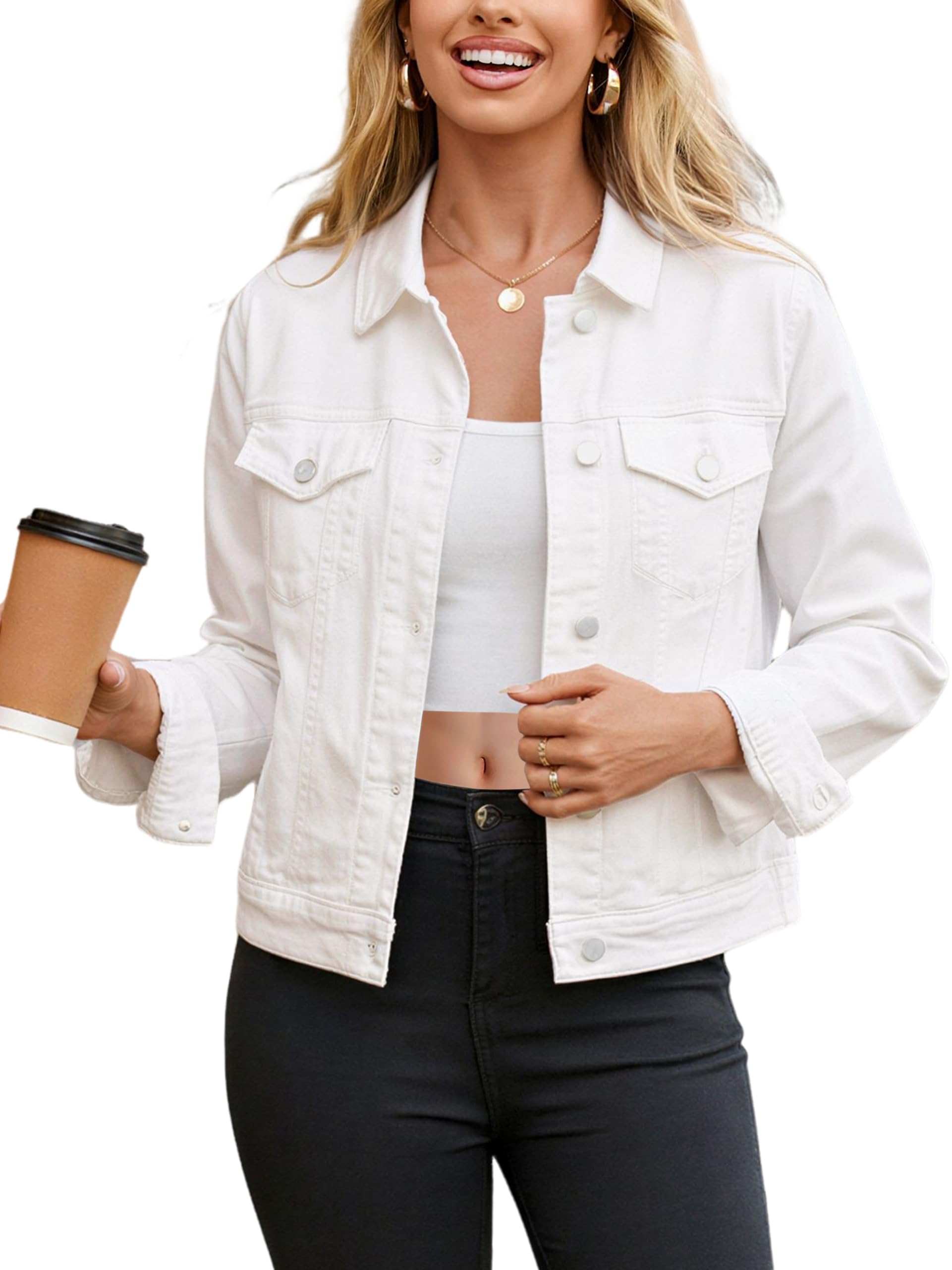 Glamaker Womens Jean Jacket 2026 Basic Trendy Long Sleeve Denim Jackets Button D