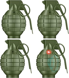 Sratte 4 Pcs Toy Grenade, Sound & Flashing Light, Green | Army Role Play Prop, Military Plastic Fake Grenades, Kids Gift, Outdoor, Birthday Halloween Party Supply, Action Toys for Boy